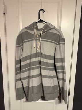 American Eagle Outfitters Gray Striped Hooded Sweater
